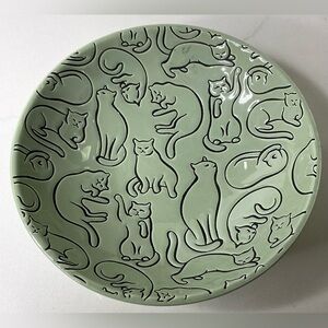 Signature Cat Pet Bowl Plate Food Dish Plate Adorable  Green 6” New